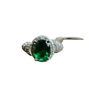 Silver Plated Emerald Crystal Size 7 Cocktail Ring